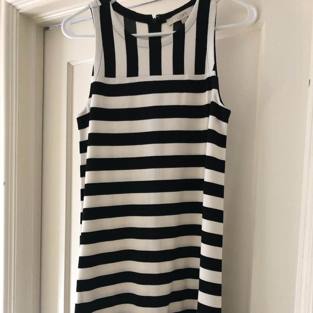 Loft black and white striped A line dress